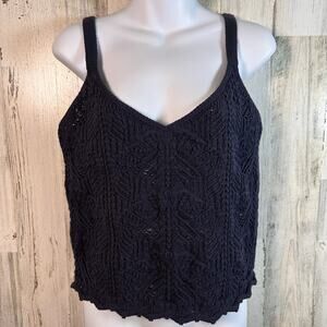 Vince. Crochet Tank L | Navy | Cropped | NWT | Luxe Knit | MSRP $265